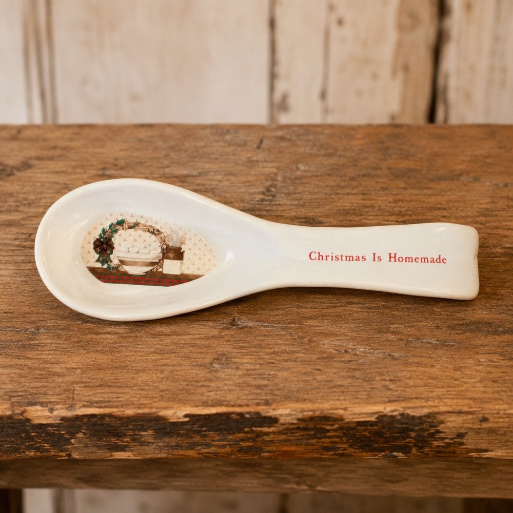 Vintage 1988 House of Lloyd Christmas Is Homemade Ceramic Spoon Rest Cream